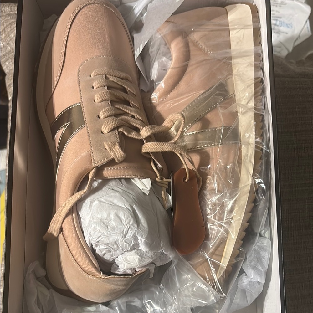 MIA Beige Sneakers with Gold Details